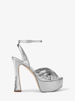 2023 Designer Luxury High Heels Women Sandals Metallic Laminate