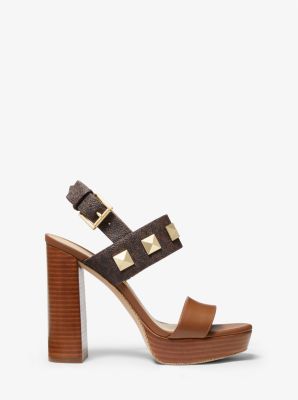 Wren Studded Logo and Leather Platform Sandal in LUGGAGE | Michael Kors