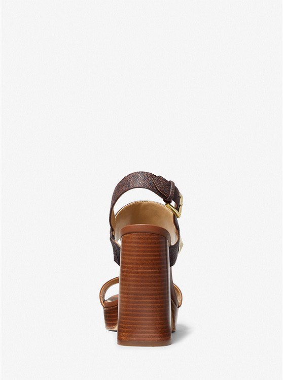 Wren Studded Logo and Leather Platform Sandal Luggage