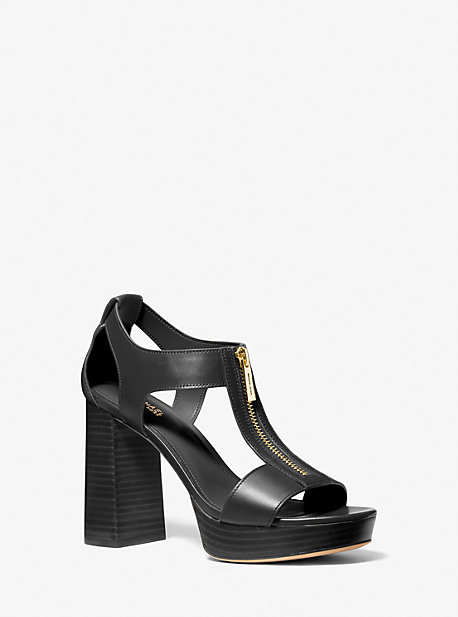 마이클 코어스 Michaelkors Berkley Leather Block-Heel Sandal,BLACK