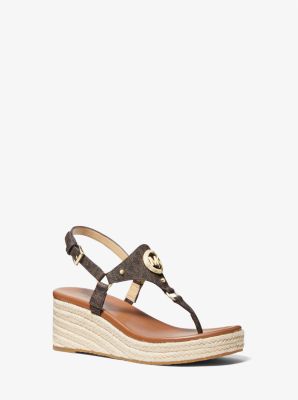 Shop Michael Kors Casey Signature Logo Wedge Sandal In Brown