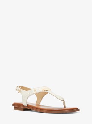 MK Logo Plaque Metallic Leather Sandal - Gold - Michael Kors MICHAEL Michael Kors