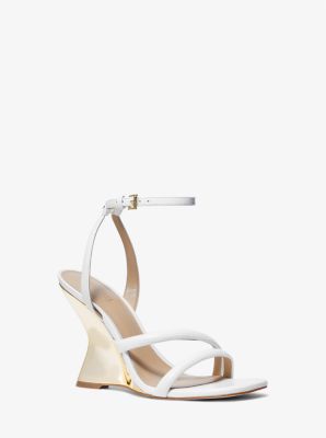 Shop Michael Kors Nadina Lizard Embossed Leather Wedge Sandal In White