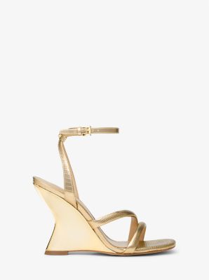 Nadina Metallic Lizard Embossed Leather Wedge Sandal | Michael Kors Canada