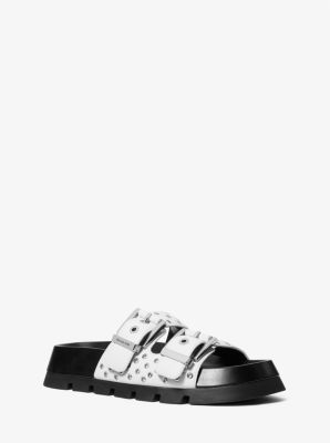 Michael Kors Jagger Studded Metallic Leather Sandal In White