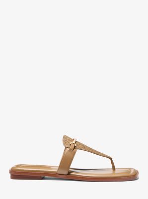 Lena Signature Logo and Leather T-Strap Sandal