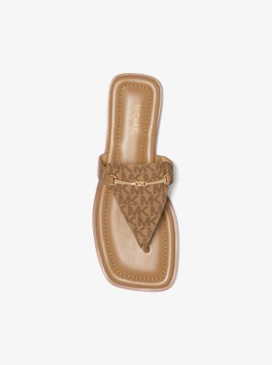 Lena Signature Logo and Leather T-Strap Sandal