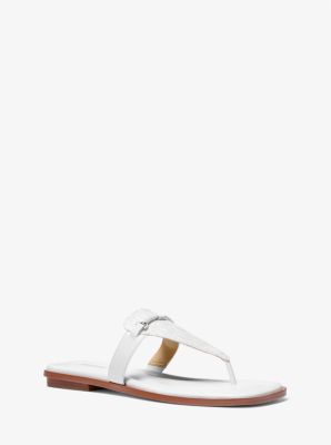 Lena Signature Logo and Leather T-Strap Sandal