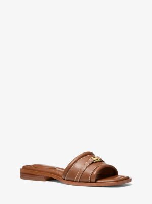 MK Mandy Leather Slide Sandal - Brown - Michael Kors MICHAEL Michael Kors