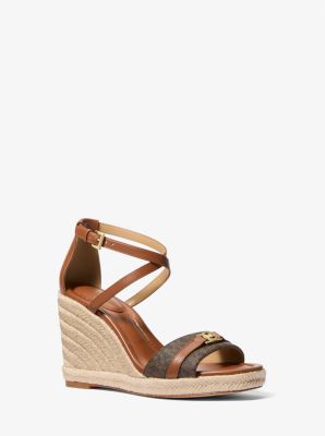 Mandy Signature Logo and Leather Wedge Sandal