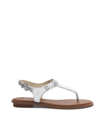 Logo-Plaque Metallic Leather Sandal | Michael Kors