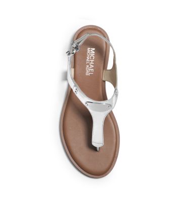 Logo Plaque Metallic Leather Sandal Michael Kors Canada