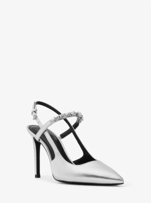 MK Slingpumps Dina Flex Aus Leder In Metallic-Optik - Silberton