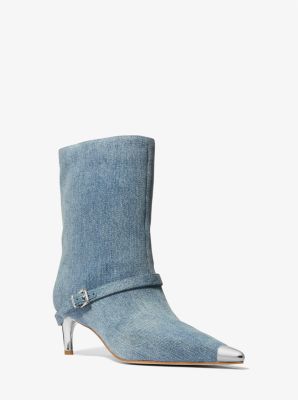 MK Stiefel Kasia Aus Denim Mit Gürteldetail - Weiss