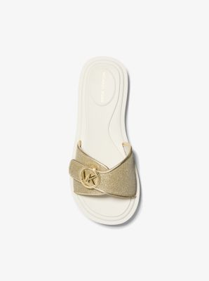 Glitter Chain Mesh Logo Slide Sandal in PALE GOLD | Michael Kors