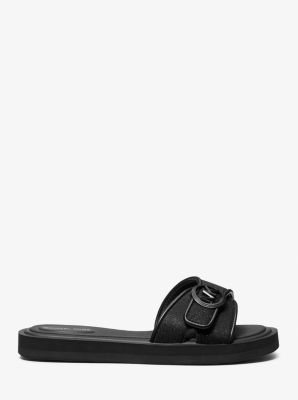 Glitter Embellished Logo Slide Sandal in BLACK | Michael Kors