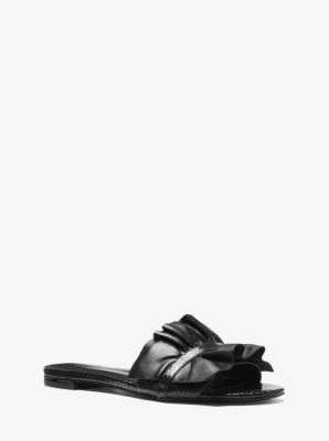 bella ruffled metallic leather sandal