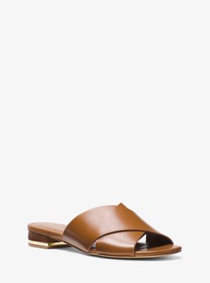 Shelly Leather Crossover Slide Sandal Michael Kors