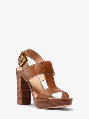 Becker Leather Platform Sandal in LUGGAGE | Michael Kors