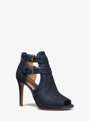 Blaze Denim and Leather Open Toe Bootie Michael Kors