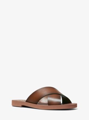 Glenda Burnished Leather Slide Sandal Michael Kors