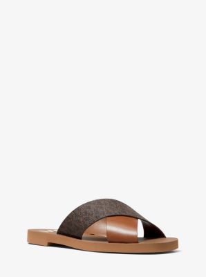 Glenda Leather And Logo Slide Sandal Michael Kors