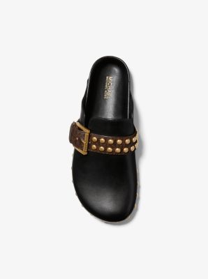 Robin studded leather and logo clog sale