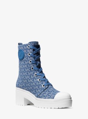 Corey Denim Logo Jacquard Combat Boot | Michael Kors