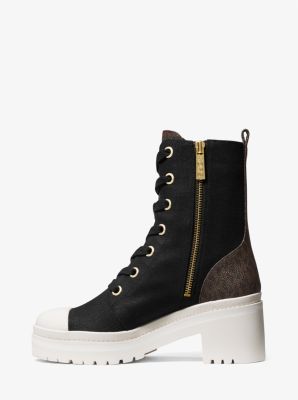 Corey Canvas and Logo Combat Boot in BLK/BROWN | Michael Kors