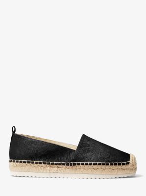Lenny Tumbled Leather Slip-On Espadrille in BLACK | Michael Kors