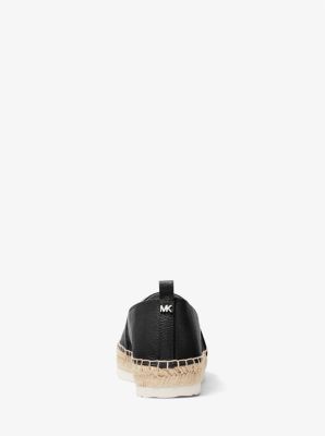 Lenny Tumbled Leather Slip-On Espadrille in BLACK | Michael Kors