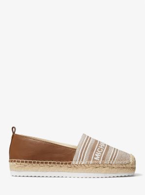 Lenny Striped Logo Jacquard and Leather Slip-On Espadrille in LUGGAGE | Michael Kors