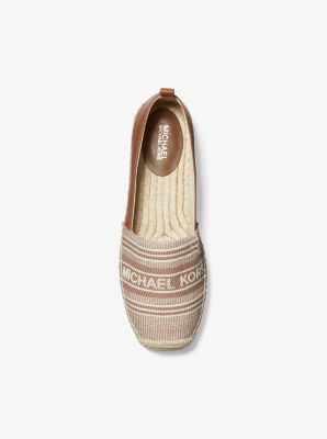 Lenny Striped Logo Jacquard and Leather Slip-On Espadrille in LUGGAGE | Michael Kors