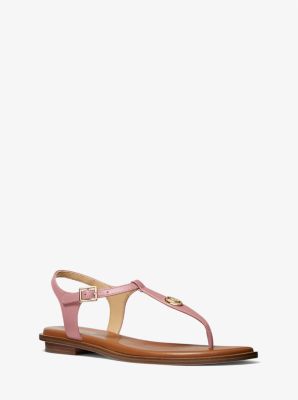 Mallory Leather T-Strap Sandal in ROYAL PINK Sale Michael Kors