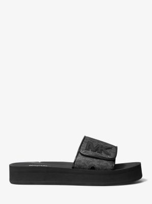 Mk logo shop faux shearling slide