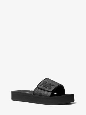 마이클 마이클 코어스 Michael Michael Kors Logo Platform Slide Sandal,BLACK
