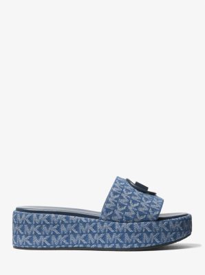 ギフトOK ☆ MICHAEL KORS Sadler Logo Jacquard Wedge Sandal - 靴