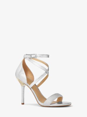 Astrid Embellished Metallic Snake Embossed Leather Sandal | Michael Kors