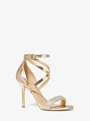 Astrid Embellished Metallic Snake Embossed Leather Sandal | Michael Kors