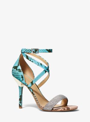 Astrid Embellished Snake Embossed Leather Sandal