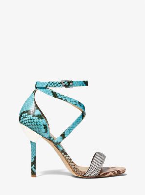 Astrid Embellished Snake Embossed Leather Sandal in OCEAN BLUE MULTI | Michael Kors