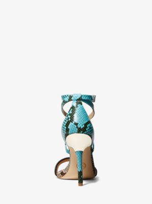 Astrid Embellished Snake Embossed Leather Sandal in OCEAN BLUE MULTI | Michael Kors