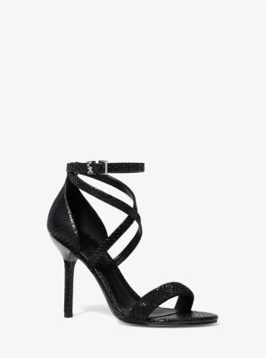 Astrid Embellished Snake Embossed Leather Sandal | Michael Kors