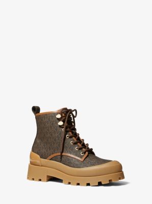 BROWN MONOGRAM CHUNKY SOLE COMBAT BOOT