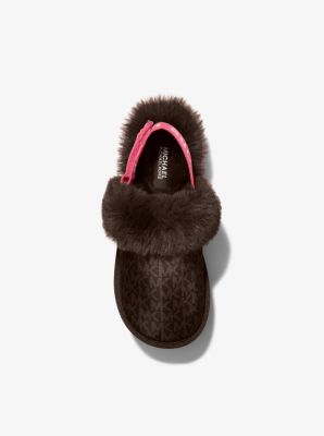 Fifi Signature Logo Nylon and Faux Fur Platform Slipper Michael Kors