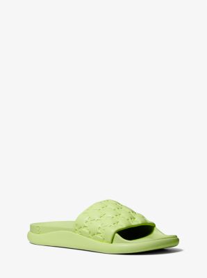 Michael Kors Finnie Embossed Faux Leather Slide Sandal In Green