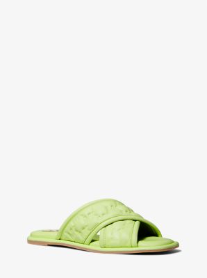 Gideon Logo Embossed Slide Sandal in BRT LIMEADE | Michael Kors