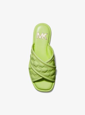 Gideon Logo Embossed Slide Sandal in BRT LIMEADE | Michael Kors