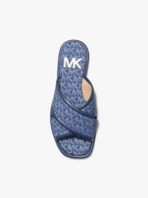 Gideon Denim Logo Jacquard Slide Sandal | Michael Kors Canada