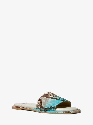 Hayworth Snake Embossed Leather Slide Sandal Michael Kors